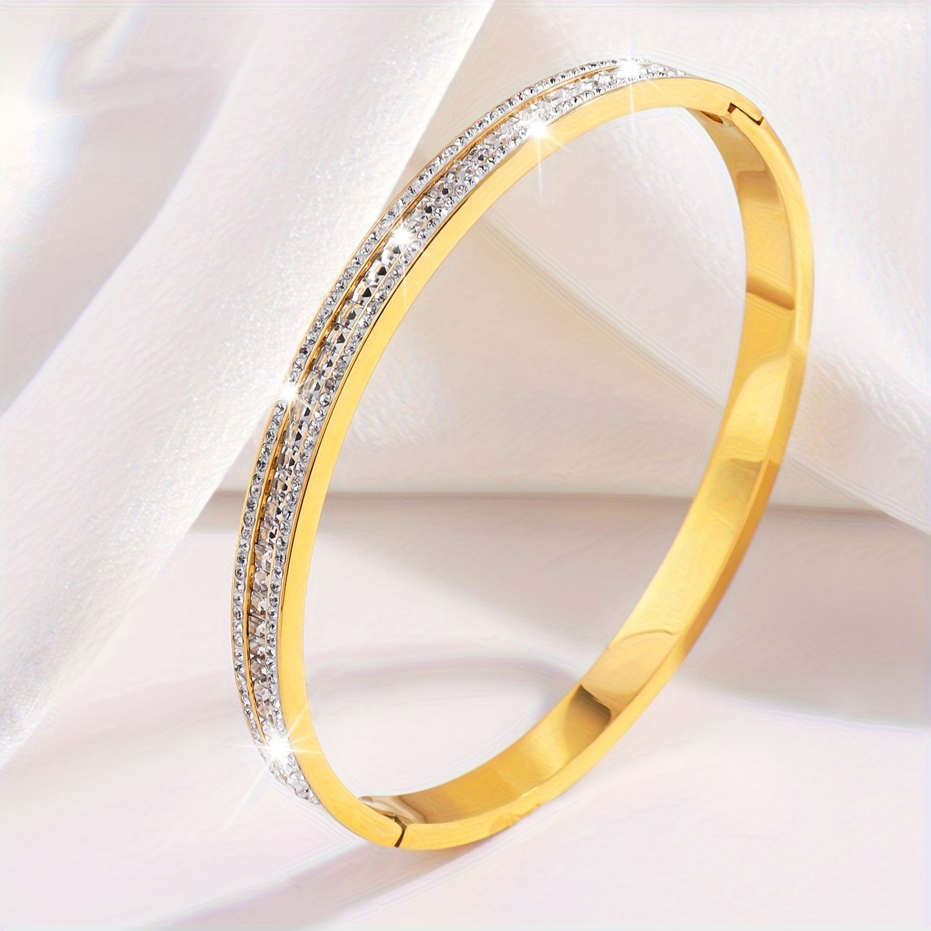 Stainless Steel Heart Triple Layer Rhinestone Bracelet Set